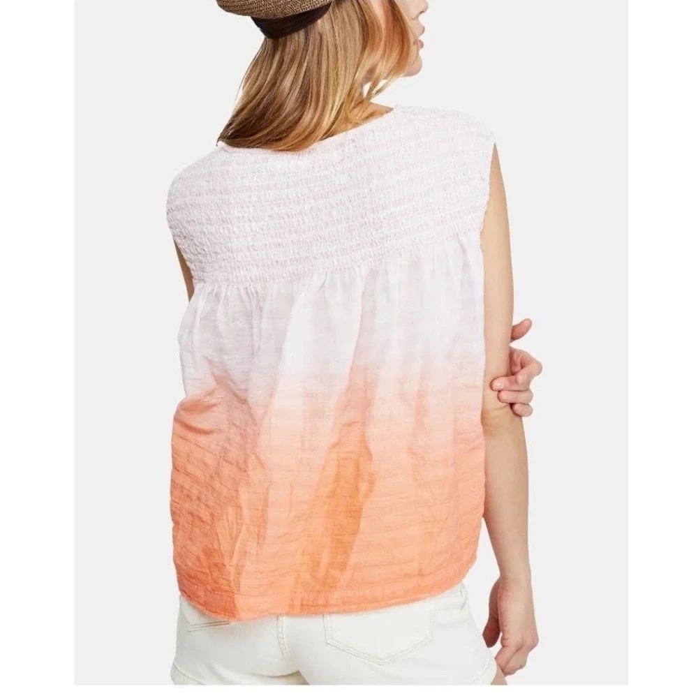 We The Free Coral Ombre Ruffled Sleeveless Top XS
